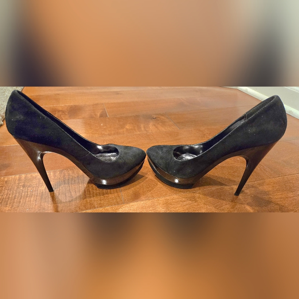 Black Suede Platform Shoes with Glossy Finish